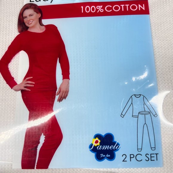 Womens Cotton Waffle Knit Thermal Underwear Stretch Shirt Pant Set Purple Size S - Picture 8 of 8